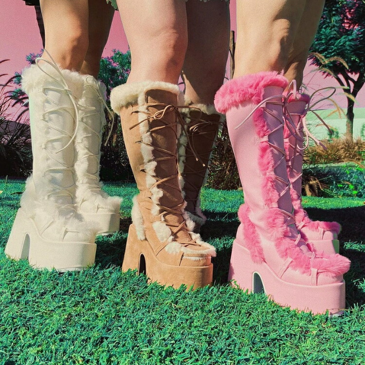 楽天市場】demonia デモニア ロングブーツ 厚底 ブーツ 13cm ヒール 茶