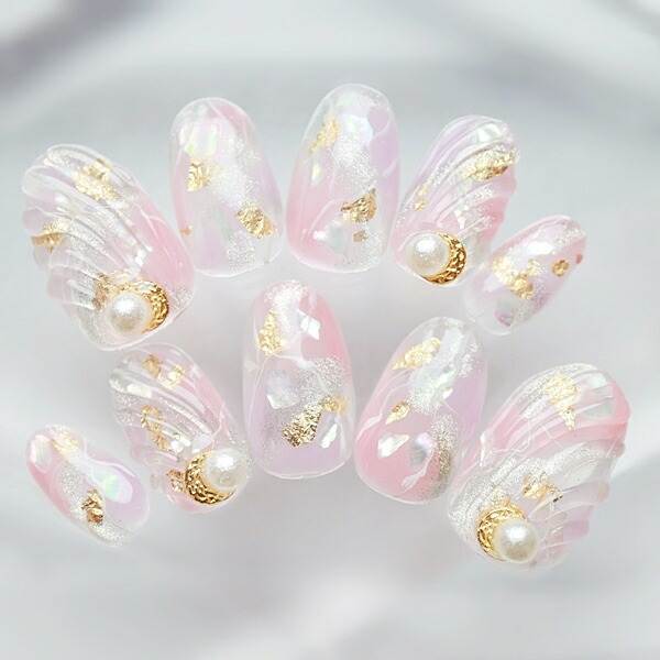 楽天市場】ジェルネイルチップ ピンクパープルシェルマーメイド 人魚の