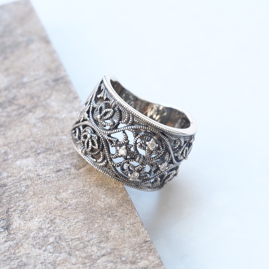 楽天市場】【碌山】 シルバー ダイヤモンド レース パターン リング