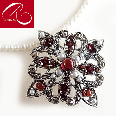 楽天市場】【碌山】 シルバー ガーネット ＆シード パール ペンダント