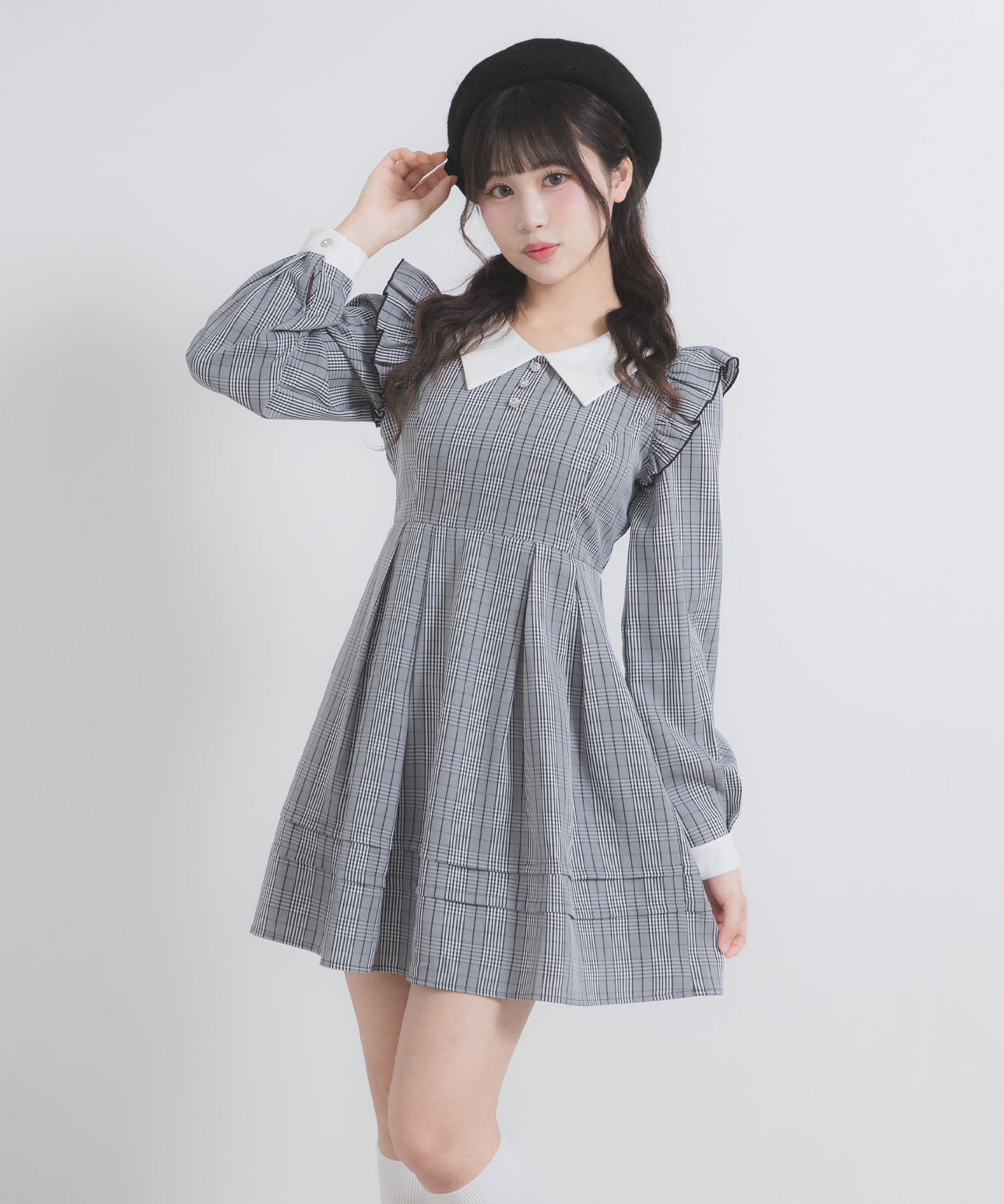 楽天市場】【SALE】配色角襟フリルタック長袖ワンピース レディース