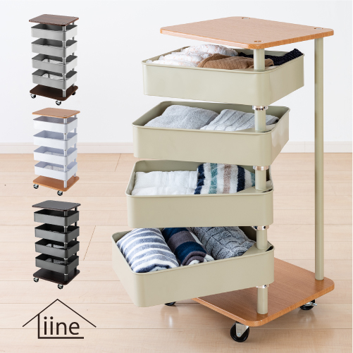 楽天市場】【回転する収納トレイが4段】キッチン リビング ワゴン