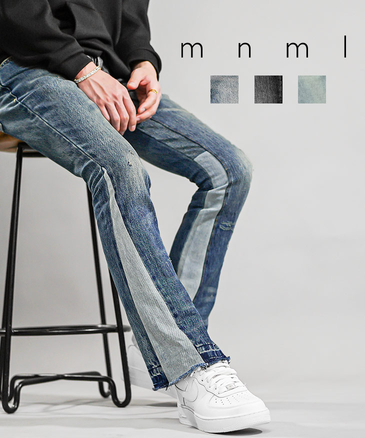 楽天市場】mnml デニム ミニマル ジーンズ メンズ フレアパンツ デニム