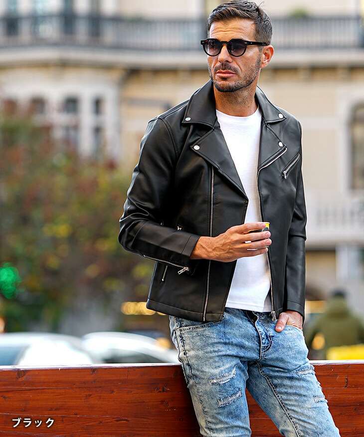 楽天市場】ダブル ライダースジャケット メンズ レザージャケット