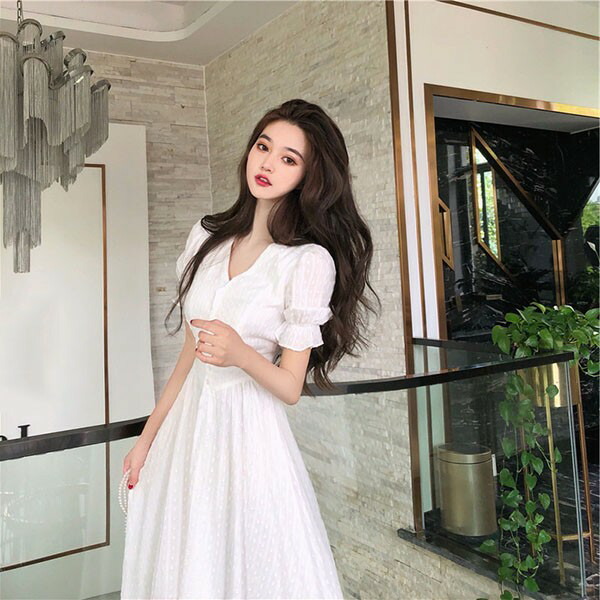 楽天市場】パフスリーブ ワンピース レディース Vネック 大人可愛い 夏