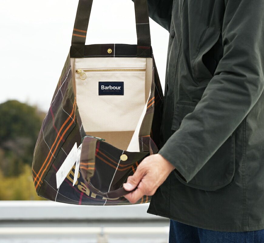楽天市場】Barbour バブアー Telfield タータンチェック ロゴ トート