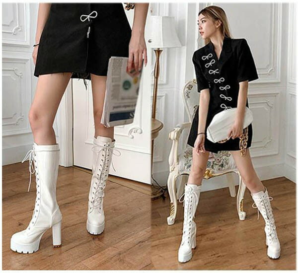 楽天市場】ロングブーツ レディース 編み上げ ハイヒール ヒール11cm