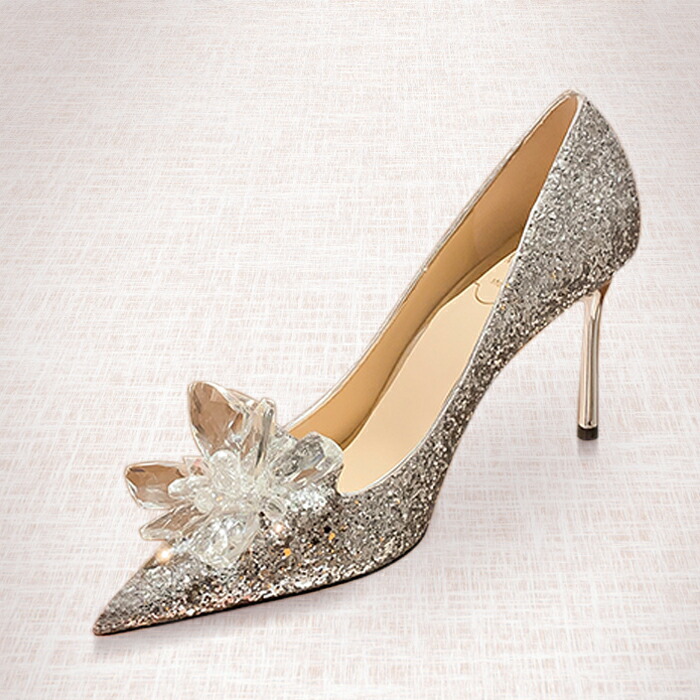 楽天市場】ヒールが選べる グリッターがガラスの靴のよう シルバー