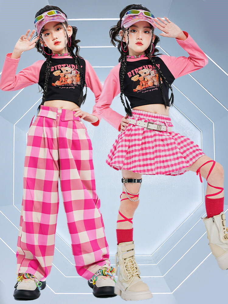 楽天市場】ピンク系 チェック柄 ダンス衣装 キッズダンス ヒップホップ