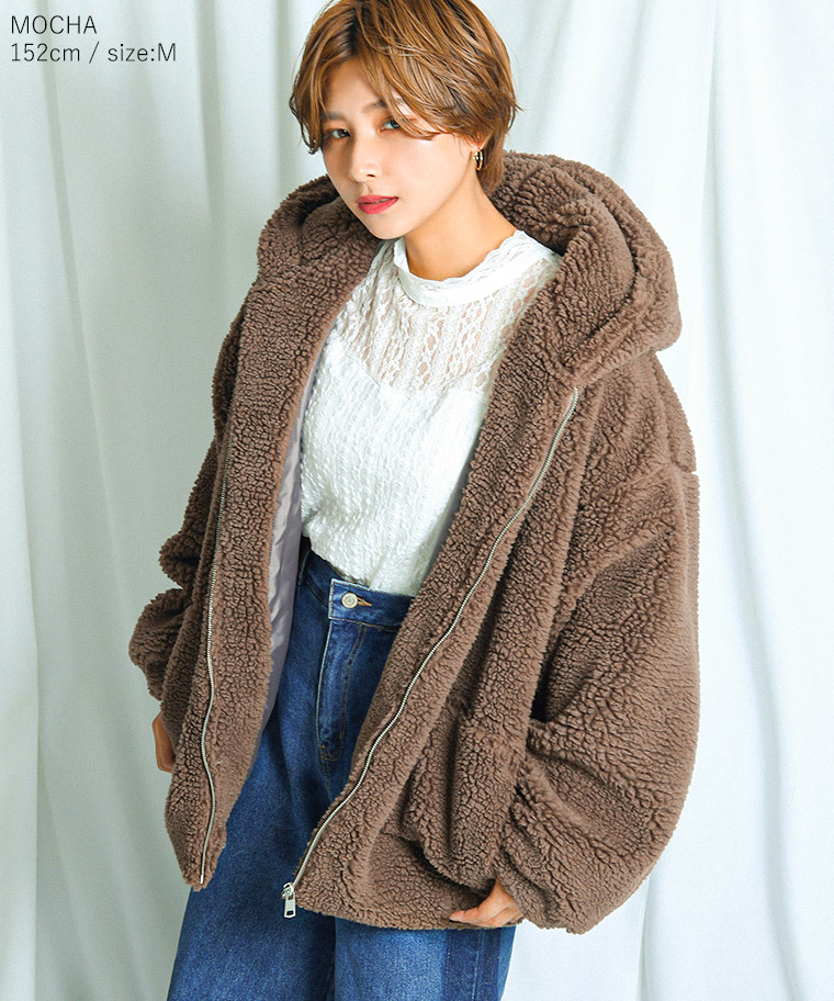 楽天市場】ボアブルゾン レディース フード カジュアルボア ブルゾン