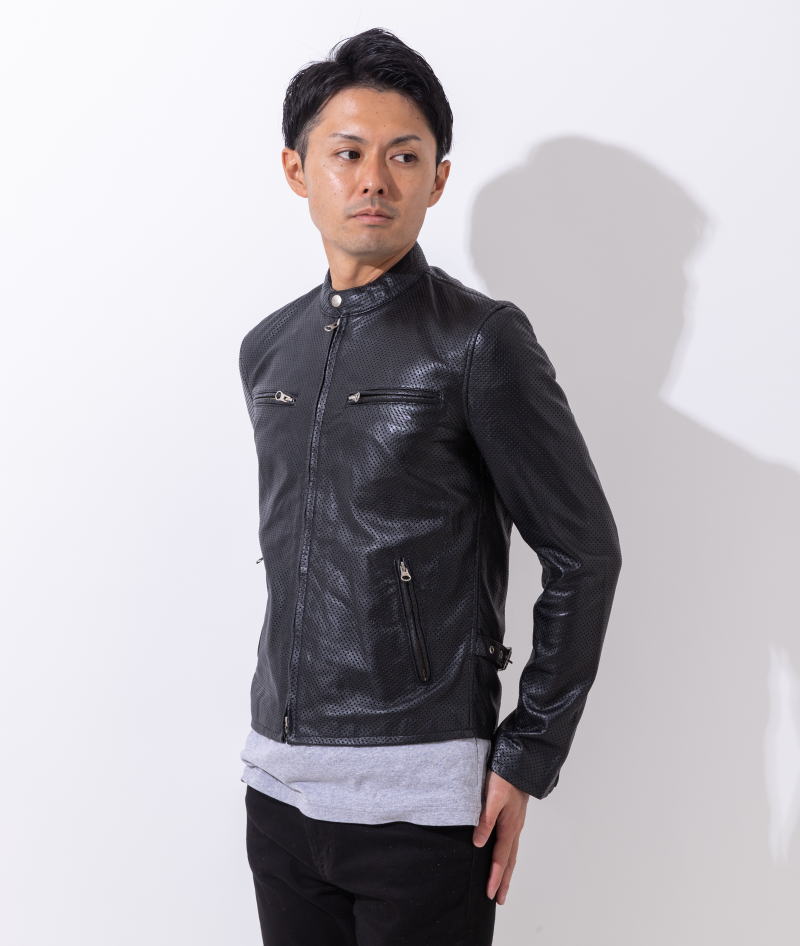 楽天市場】革ジャン メンズ メッシュレザー パンチング シングル