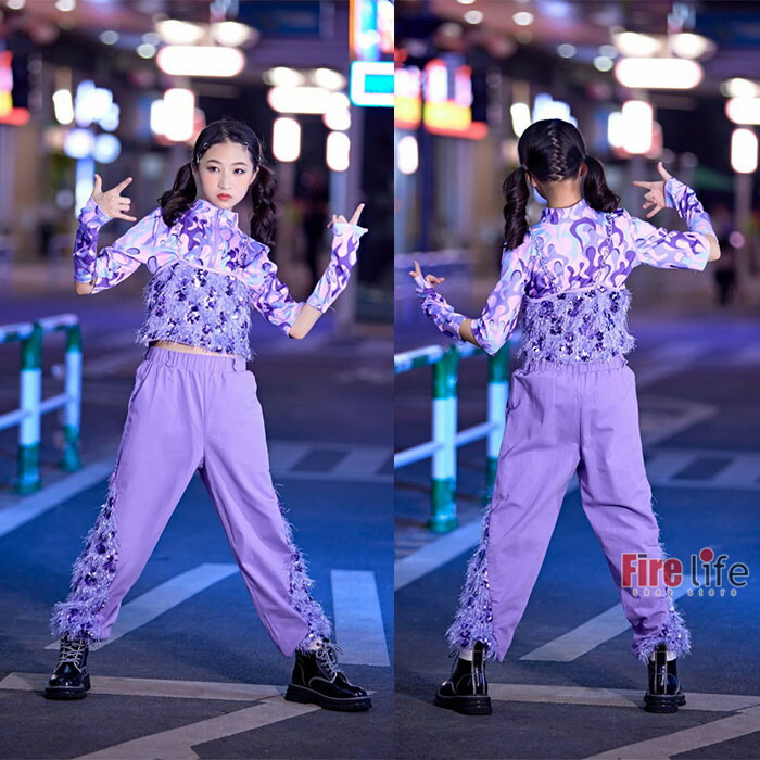 楽天市場】キッズダンス衣装 女の子 パープル セットアップ 子供服