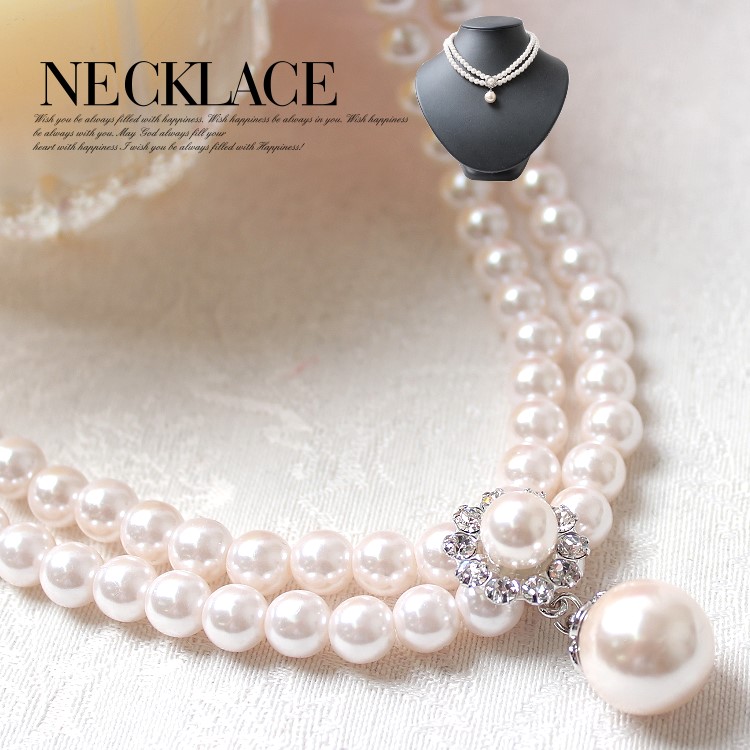 楽天市場】パール ネックレス 2連 結婚式 一粒チャーム ネックレス