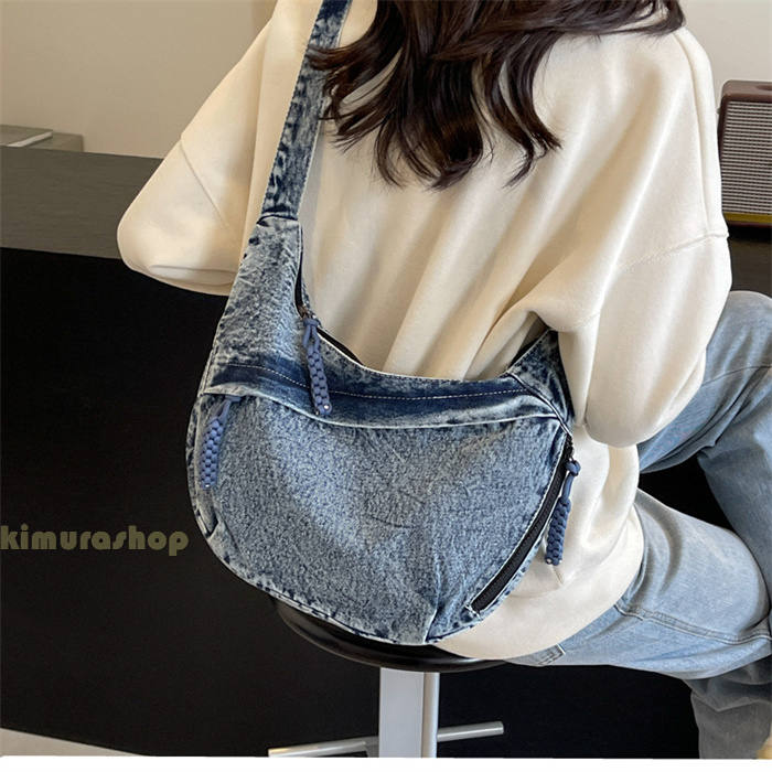 楽天市場】デニム ショルダーバッグ 大容量 三日月型 メッセンジャー