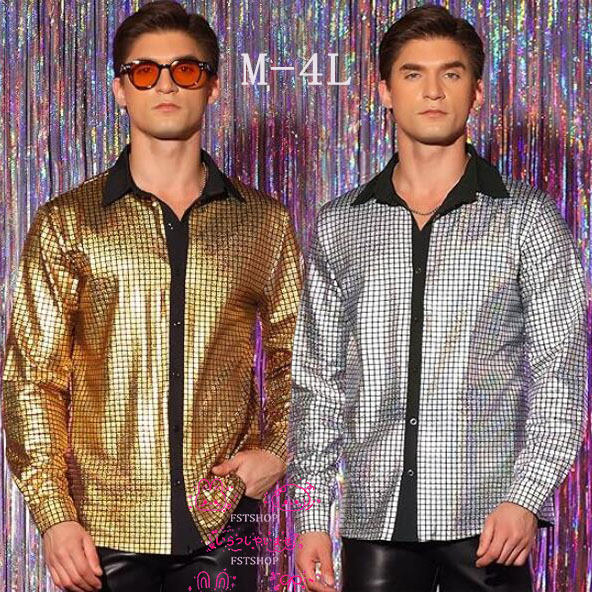 楽天市場】スパンコールシャツ ディスコ メンズ メタリックシャツ