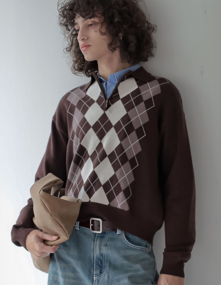 楽天市場】【限定！40%OFFクーポンで3899円】アーガイル柄ハーフジップ