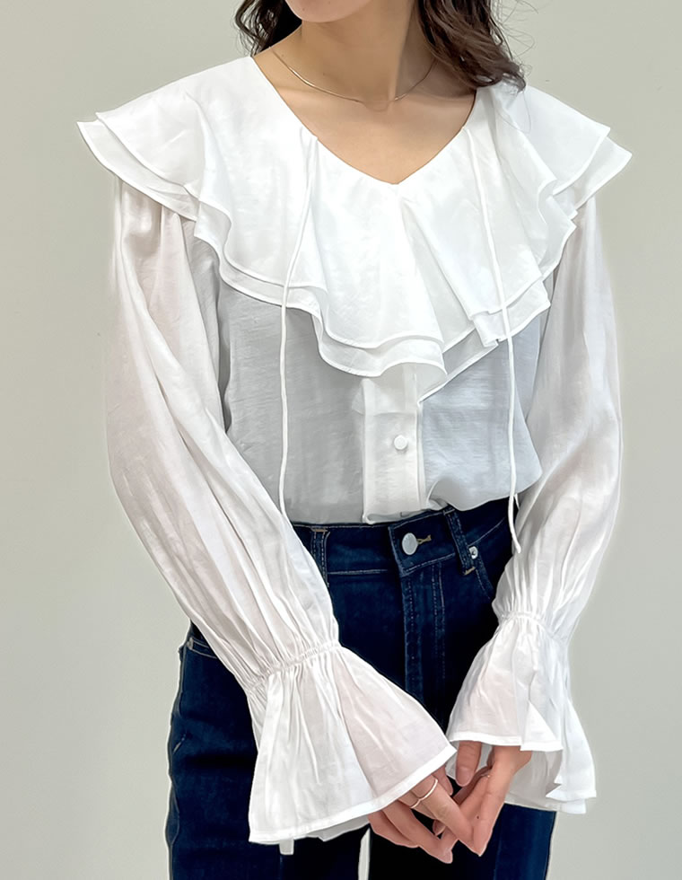 楽天市場】【OUTLET】 キャンディスリーブラッフルシアーブラウス