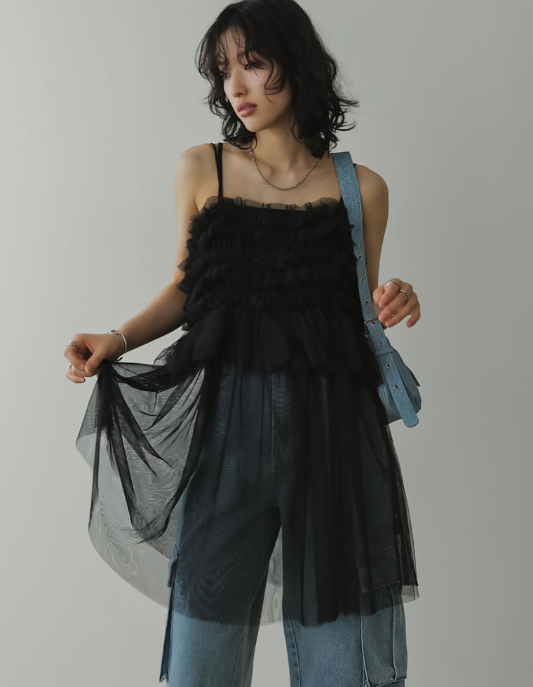 楽天市場】【全品MAX1,500円OFFクーポン】チュールフリルキャミ