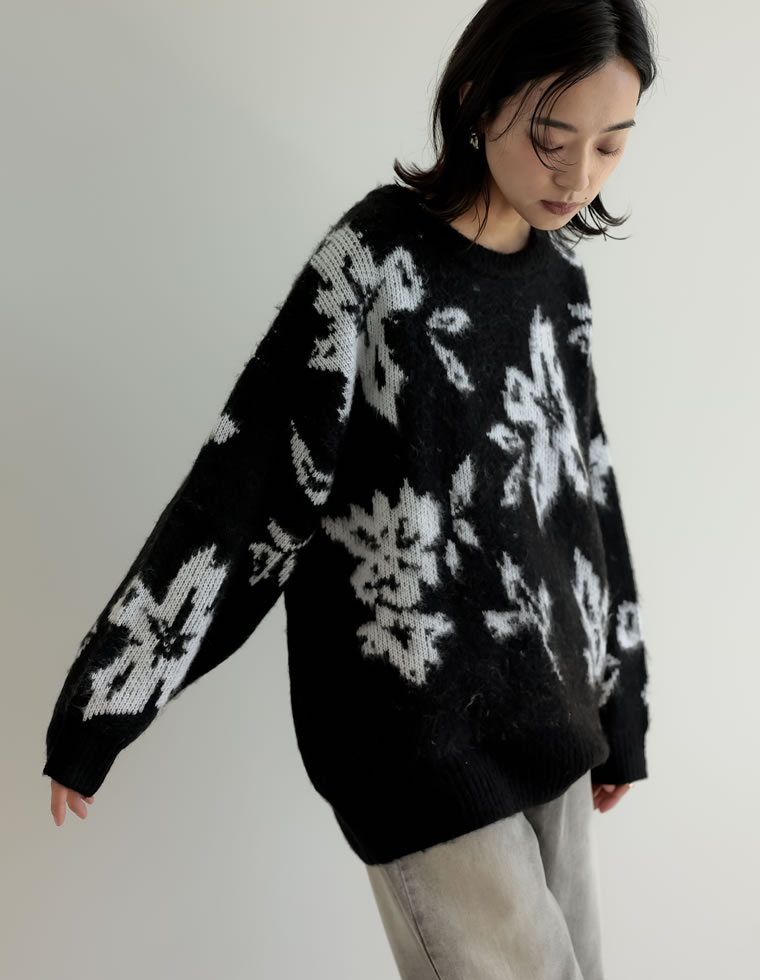 楽天市場】【SPECIAL FAIR】フラワー柄ジャガードクルーネックニット