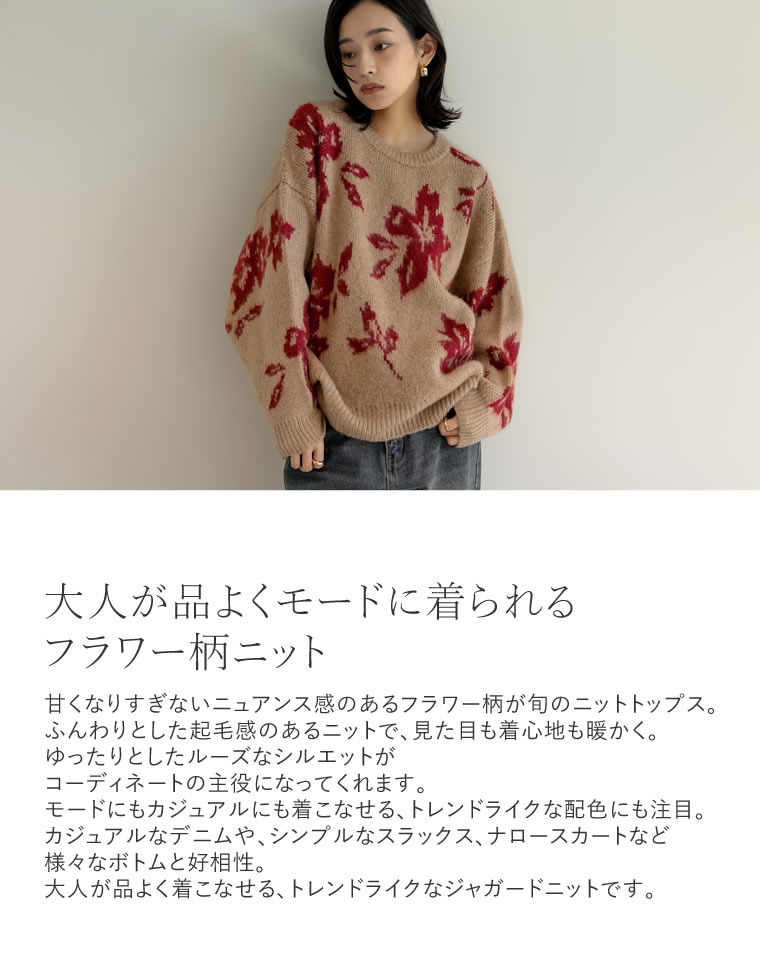 楽天市場】【SPECIAL FAIR】フラワー柄ジャガードクルーネックニット