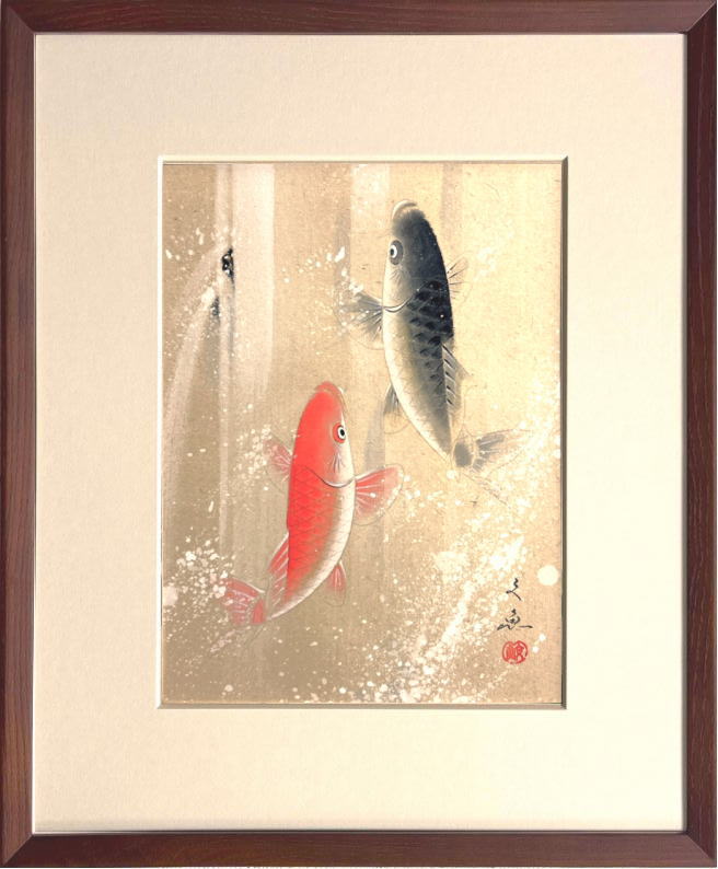 楽天市場】中谷文魚「 金運登り鯉 」 日本画 額装 四つ切サイズ : 内田画廊