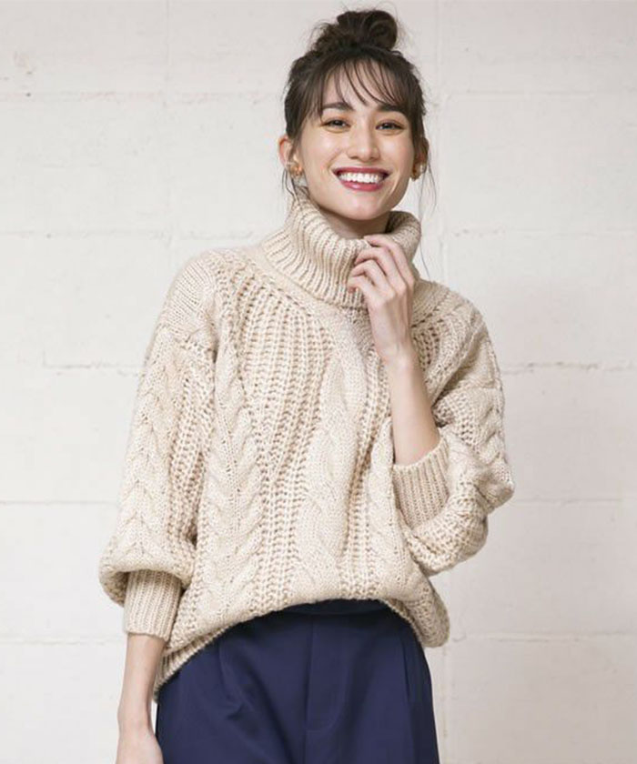 楽天市場】ケーブル編み ニット オフタートル ケーブルニット