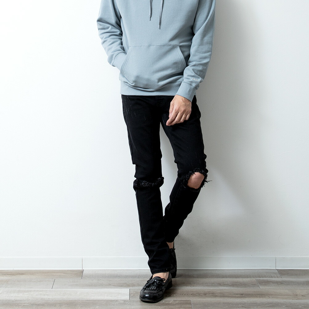 楽天市場】ダメージ スキニー メンズ ストレッチ ブラック デニム