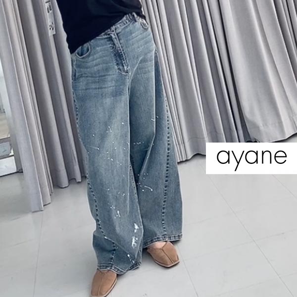楽天市場】【ayane】875815 アヤン ペイント加工バレルレッグデニム