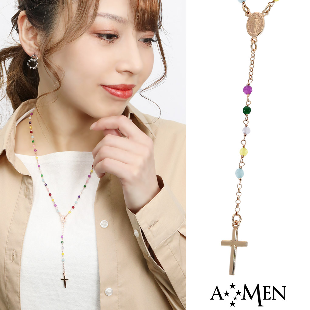 楽天市場】AMEN アメン 聖母マリア ピンクゴールド ロザリオネックレス