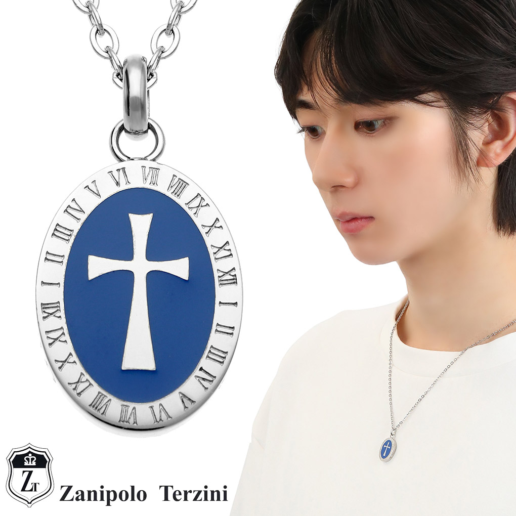 楽天市場】Zanipolo Terzini ブルー クロス ステンレス ネックレス