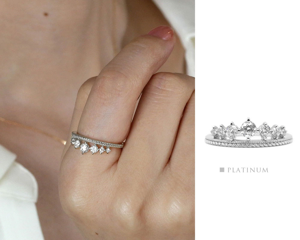 楽天市場】K18 PT 天然ダイヤモンド 計0.37ct ティアラリング 6号〜16