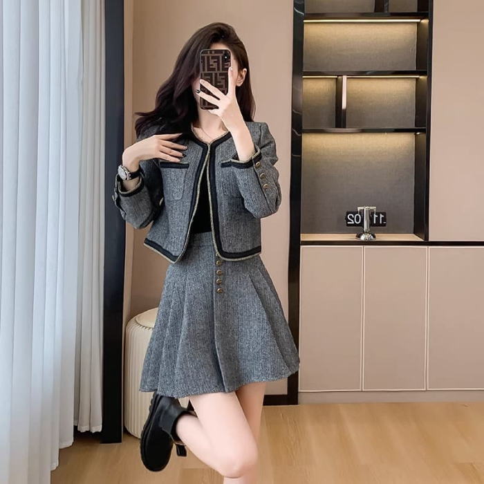 楽天市場】スカートセットアップ ノーカラー ツイード 金ボタン 長袖