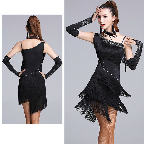 楽天市場】社交ダンスドレス ラテン フリンジ アシンメトリー ミニ丈