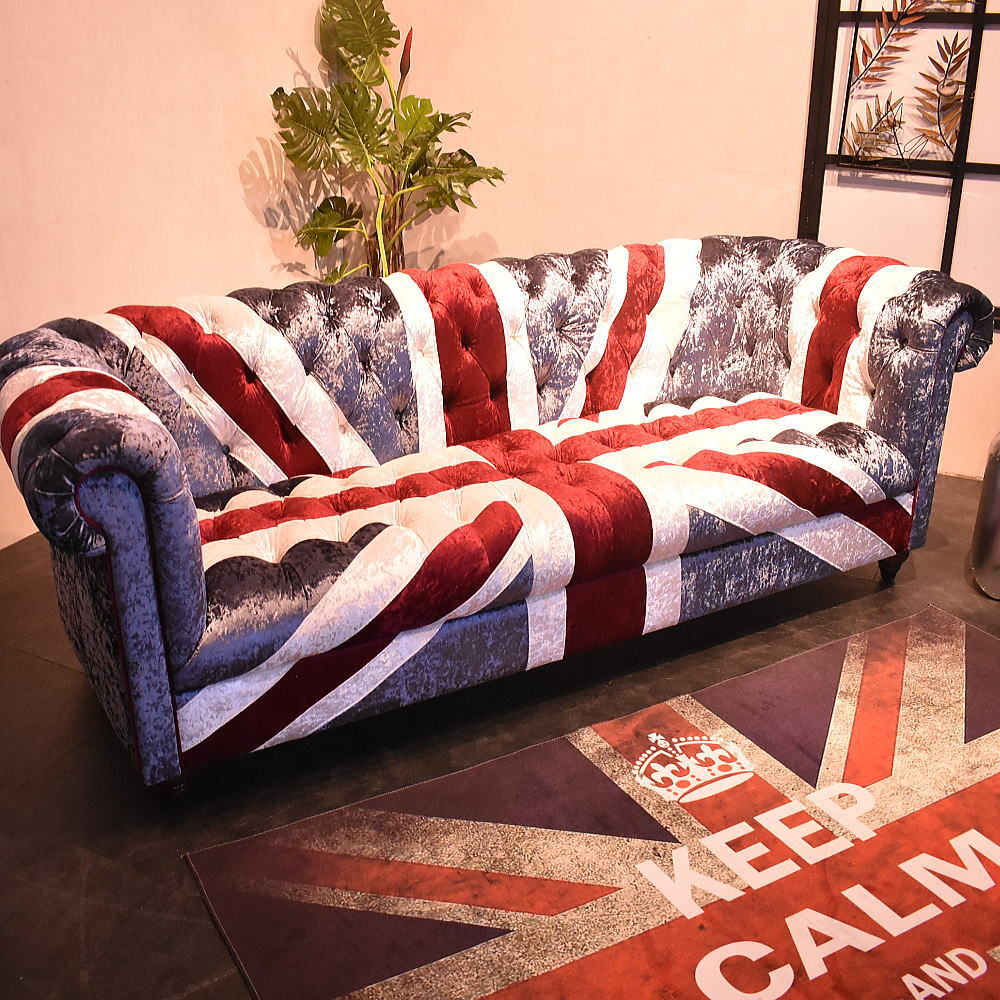 楽天市場】【開梱設置付】 チェスターフィールド調3人掛けソファー 3P