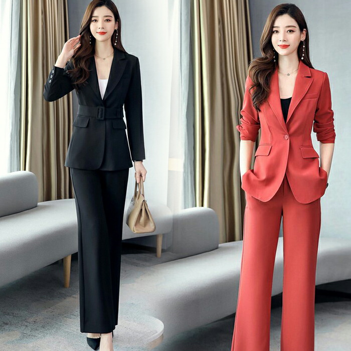 楽天市場】パンツスーツ レディーススーツ 2点セット セットアップ