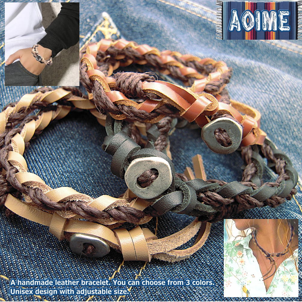 楽天市場】レザー ブレスレット 四つ編み 革 麻ひも コンチョボタン