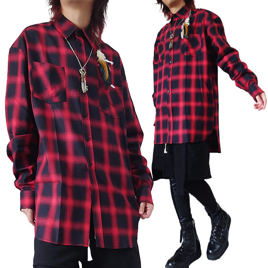 楽天市場】V系 チェックシャツ メンズ モード系 シャツ メンズ ロング