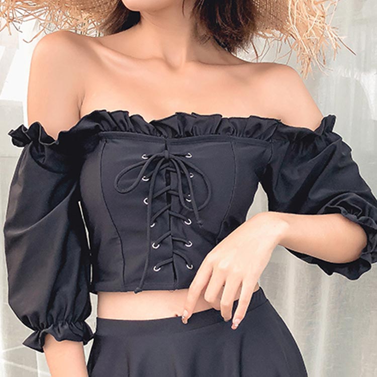 楽天市場】フリル ビキニ 水着 3点セット オフショルダー 水着