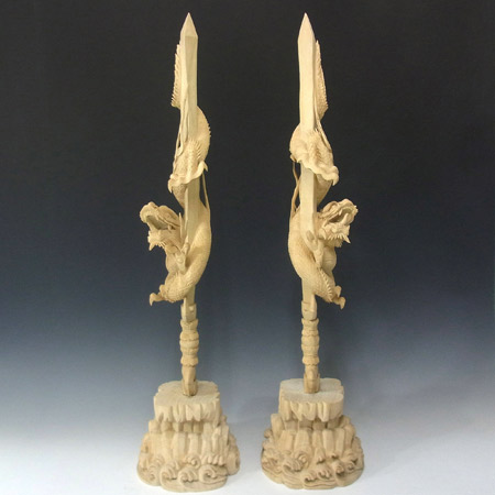 楽天市場】木彫り 仏像 倶利伽羅不動剣 一対 高さ77cm 倶利伽羅不動尊