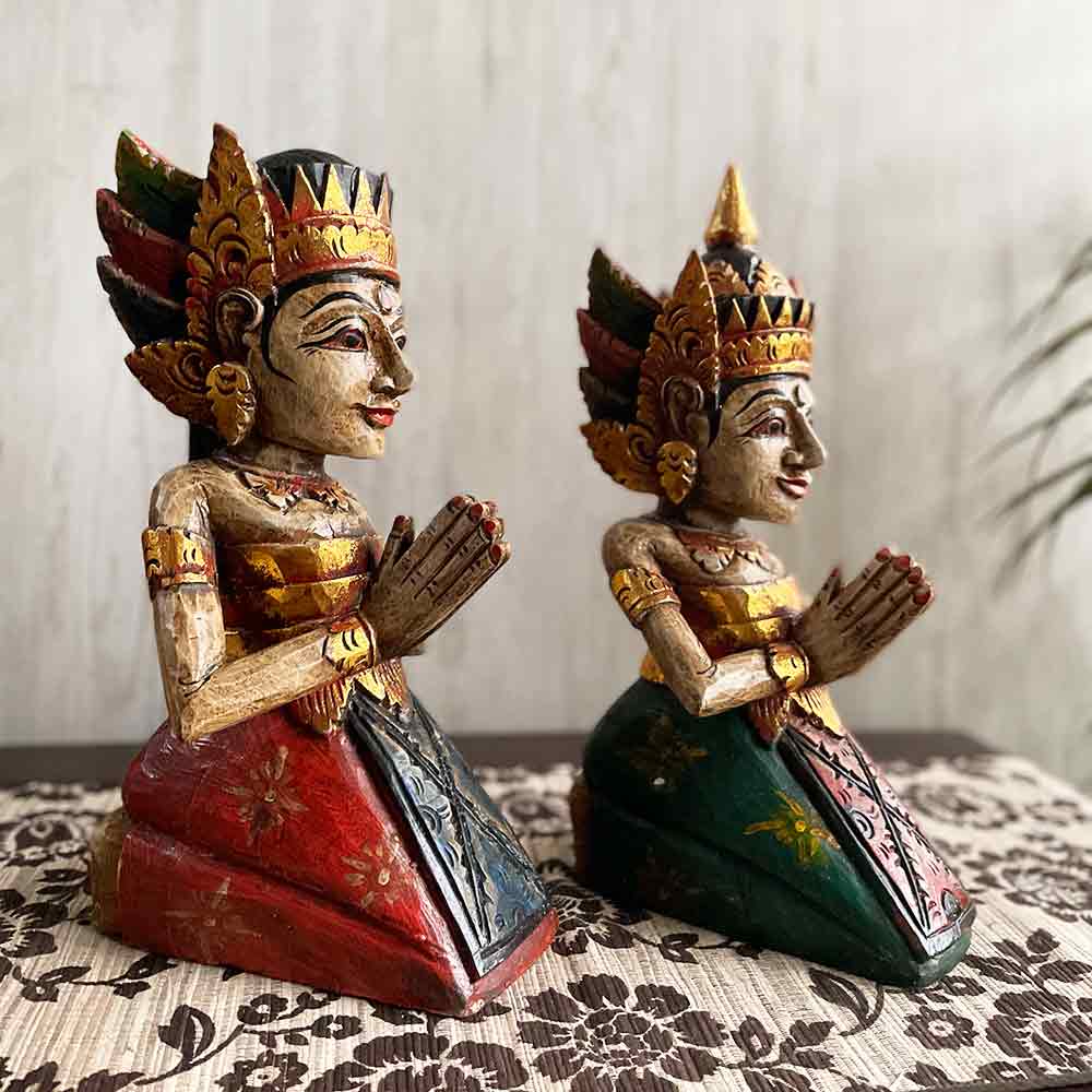 楽天市場】木彫り 祈る バリニーズ カップル像 ペア セット 座る