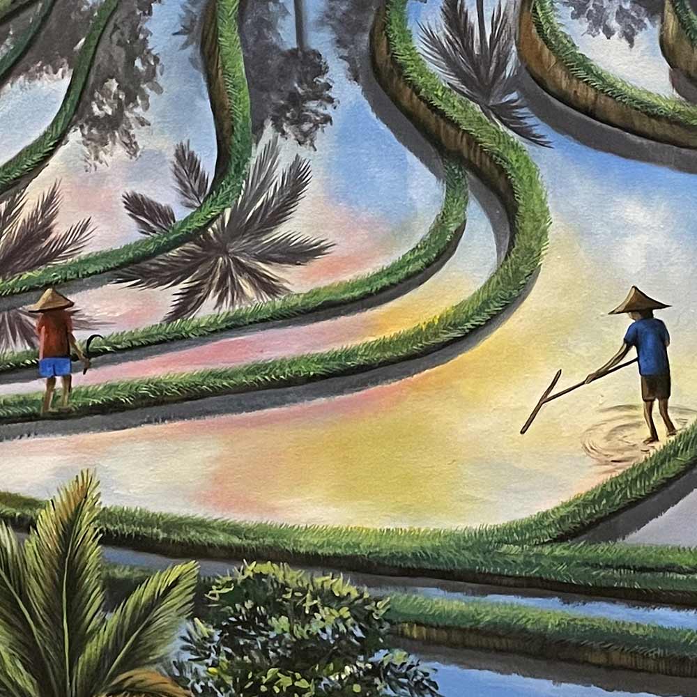 楽天市場】バリ絵画 風景画 棚田 ライステラス 夕日 フレームなし W170