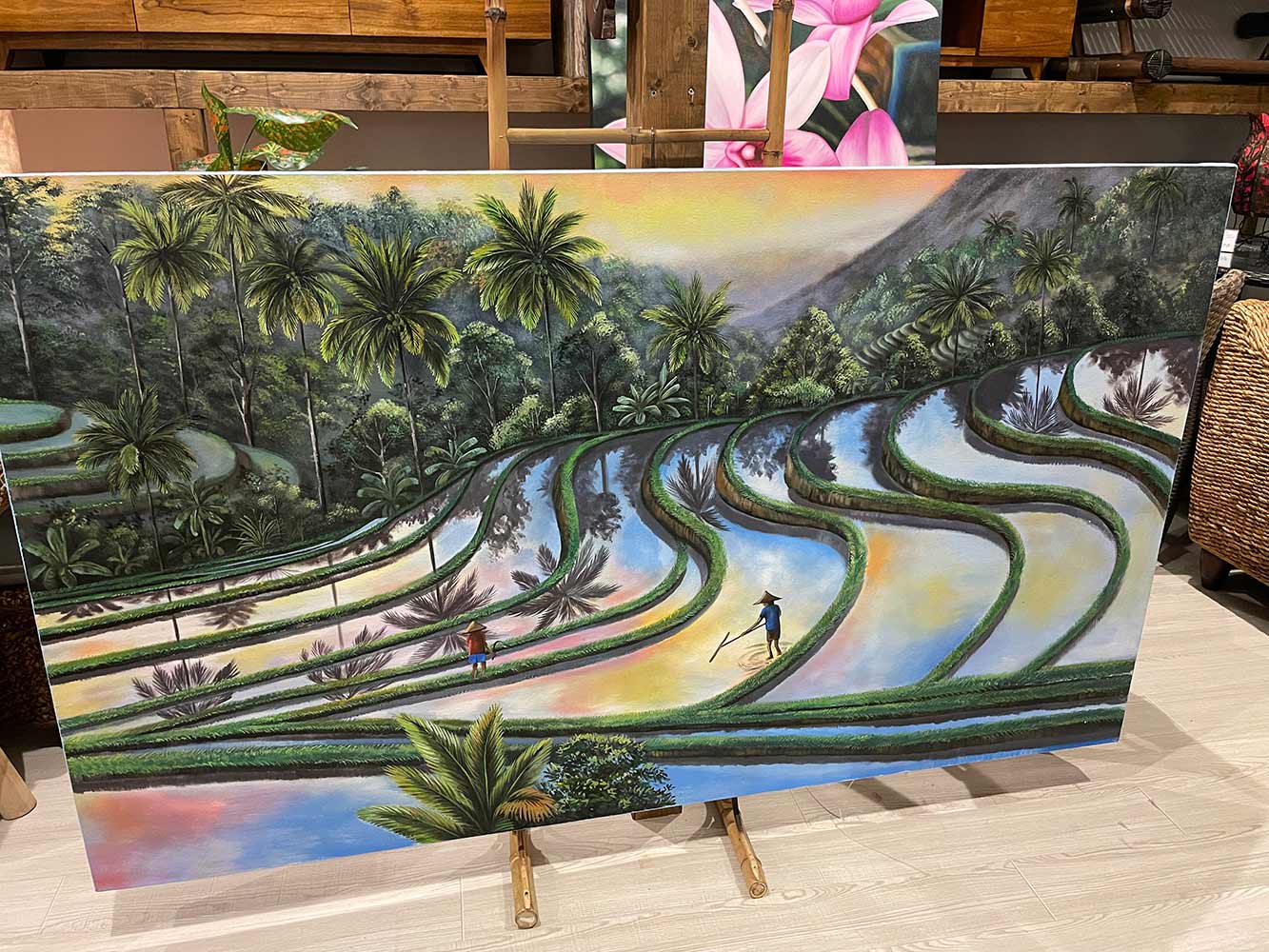 楽天市場】バリ絵画 風景画 棚田 ライステラス 夕日 フレームなし W170