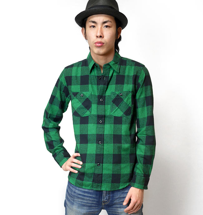 楽天市場】20/ネル ブロックチェック ワークシャツ（グリーン