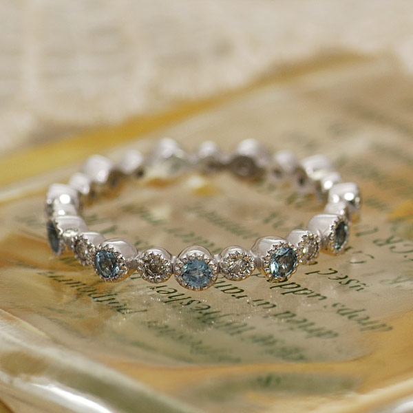 楽天市場】アクアマリン×ダイヤモンドミル打ちフルエタニティリング