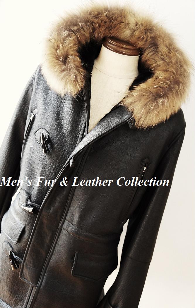 楽天市場】ラクーンファー&ラム革クロコ型押レザー総ムートンコート