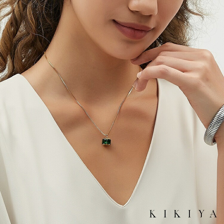 楽天市場】ネックレス 水晶 スクエア グリーン ぷっくり レディース