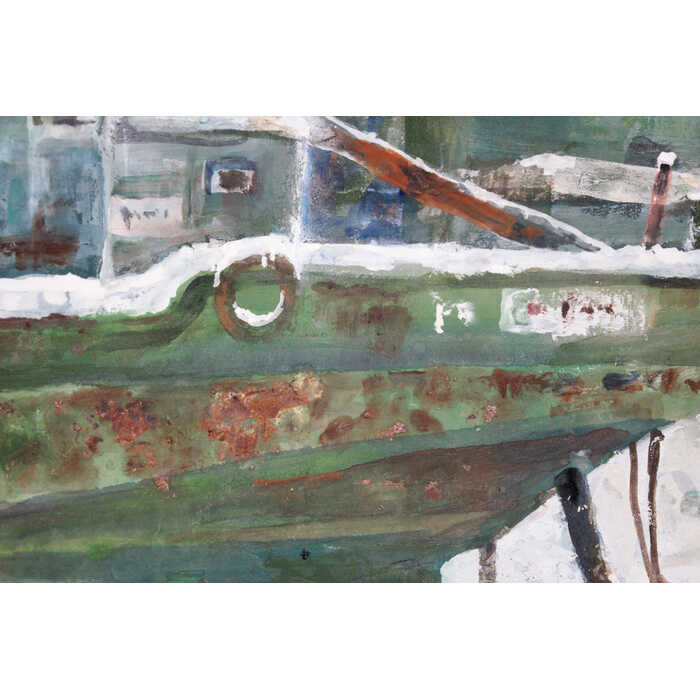 楽天市場】絵画 本間聖丈 日本画 『冬の漁村』 家 村 海岸 船 街 雪