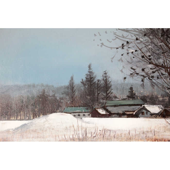 楽天市場】絵画 黒澤信男 油絵・油彩画 『厳冬の流れ』 家 川 木 林 空