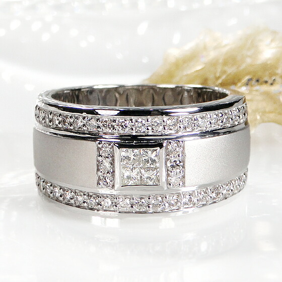 楽天市場】Pt900/K18YG【0.75ct】プリンセス＆ラウンド 幅広 リング