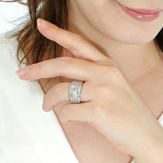 楽天市場】Pt900/K18YG【0.75ct】プリンセス＆ラウンド 幅広 リング